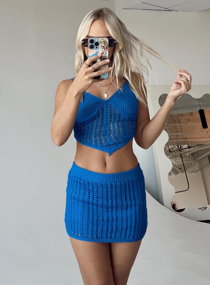 Damen gestricktes Crop-Top und Minirock-Set Drune