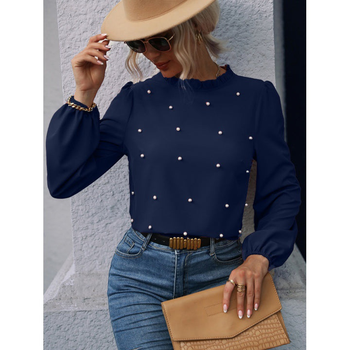 Damen Bluse mit eleganter Perlenverzierung und Rüschendetails Drune