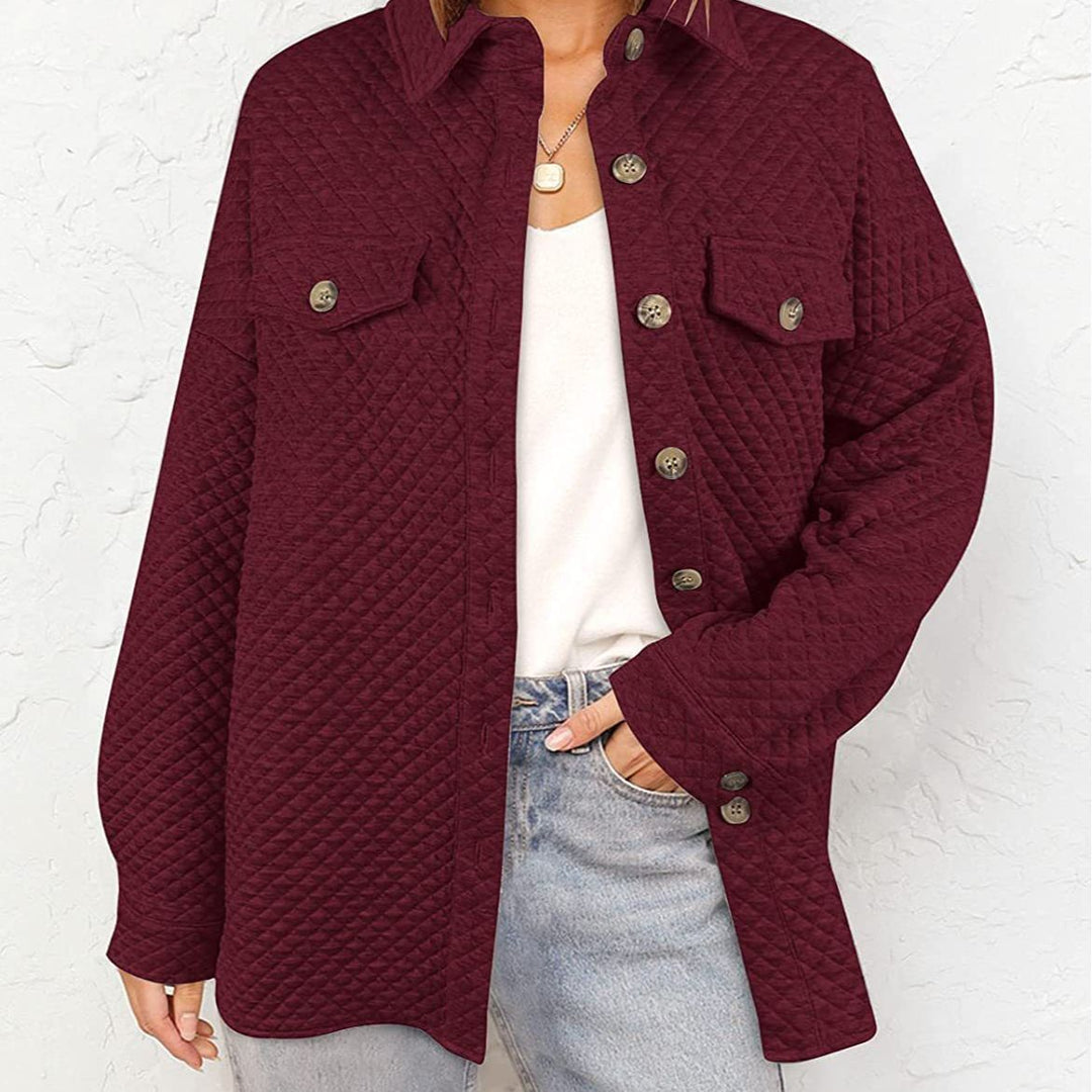 Damen gefütterte Oversize-Hemdjacke im strukturierten Design mit aufgesetzten Taschen Drune