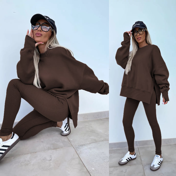 Damen nan Oversize Sweatshirt mit taillierten Rib-Leggings Set Drune