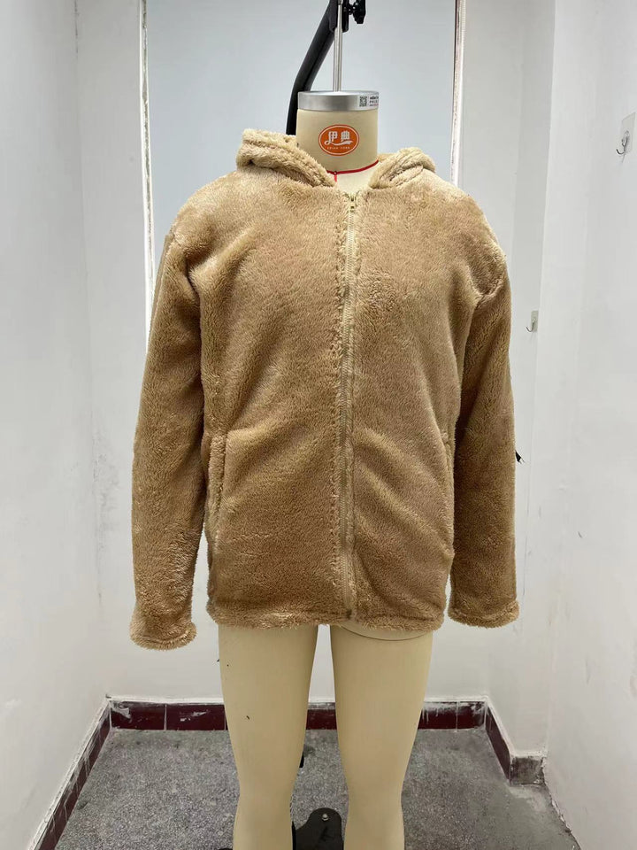 Herren kuschelige Fleecejacke mit großzügiger Kapuze und Reißverschluss Drune