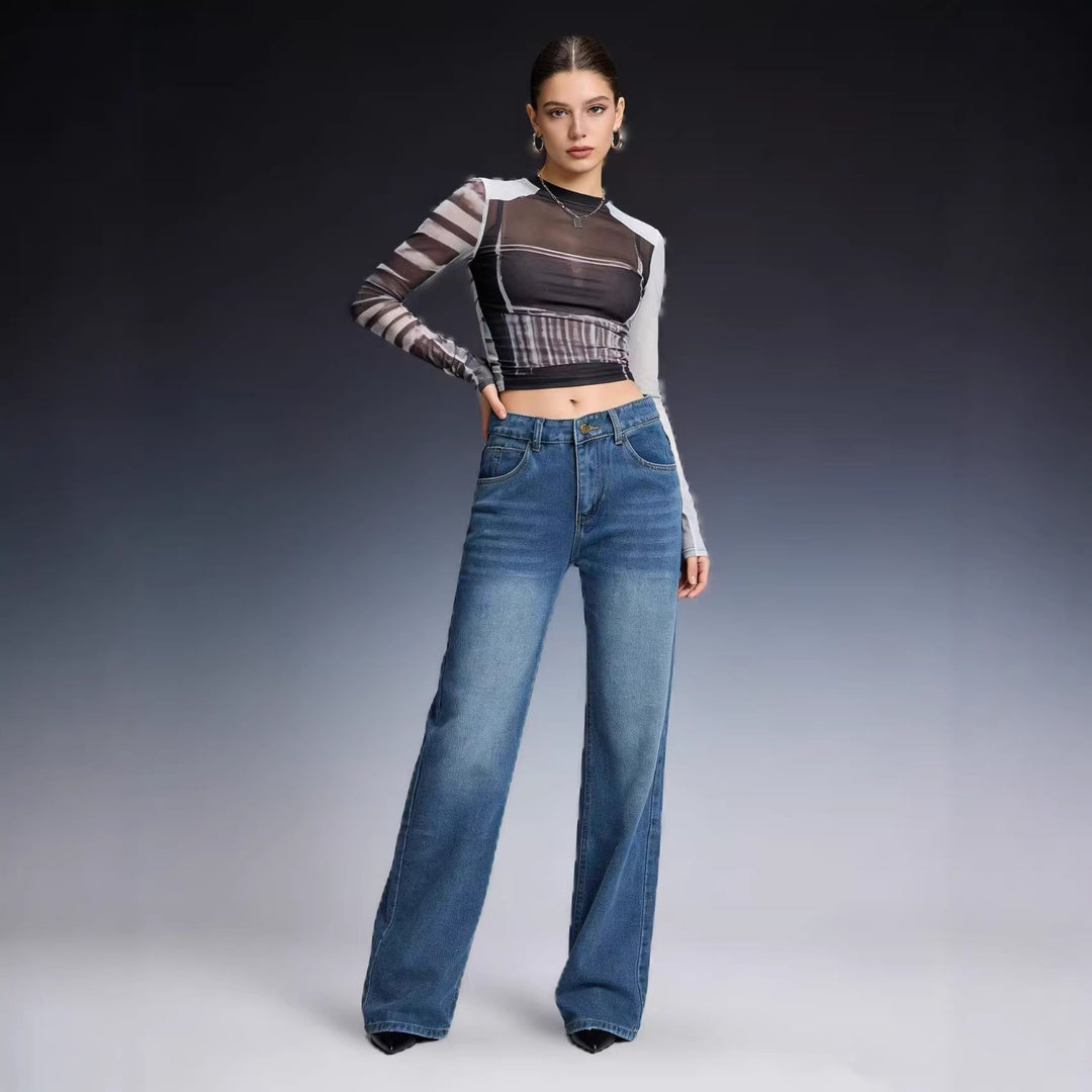 Damen weite Denim-Hosen mit hohem Bund und lässigem Schnitt Drune
