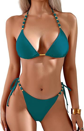 Damen Triangel-Bikini mit verspielten Perlendetails Drune