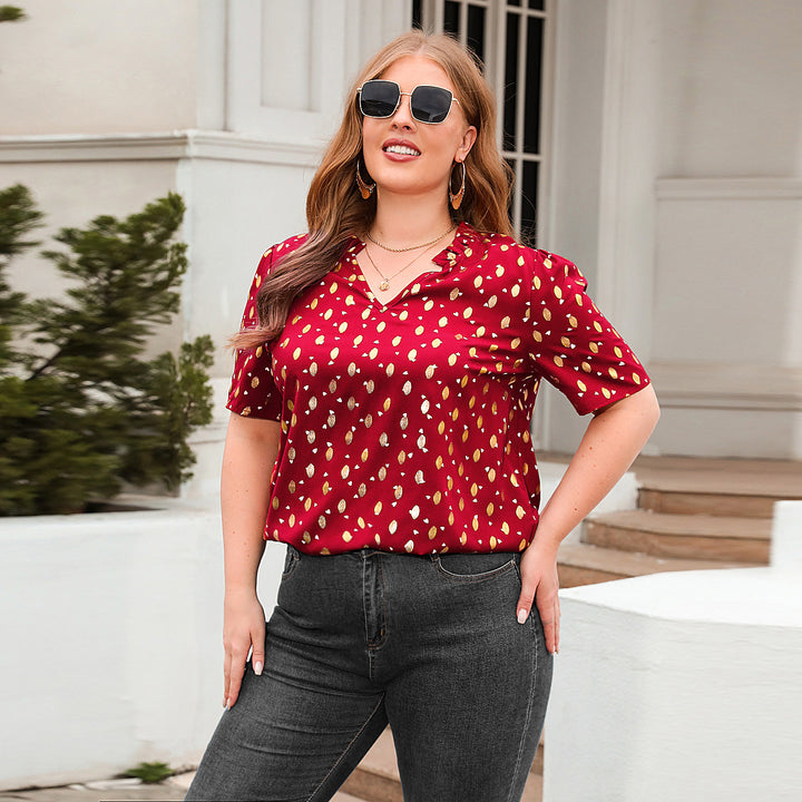 Damen Elegantes Kurzarmblusenshirt mit modischem Druck Drune