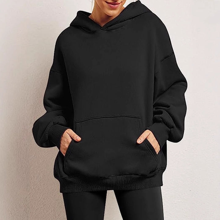 Damen oversized Kapuzenpullover aus weichem Baumwollmix mit praktischen Taschen Drune