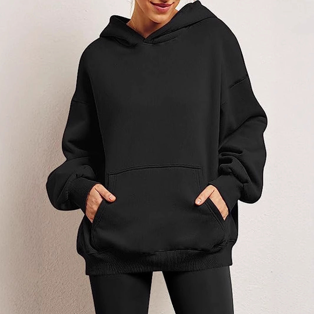 Damen lässiger Kapuzenpullover mit bequemer Passform und Kängurutasche Drune