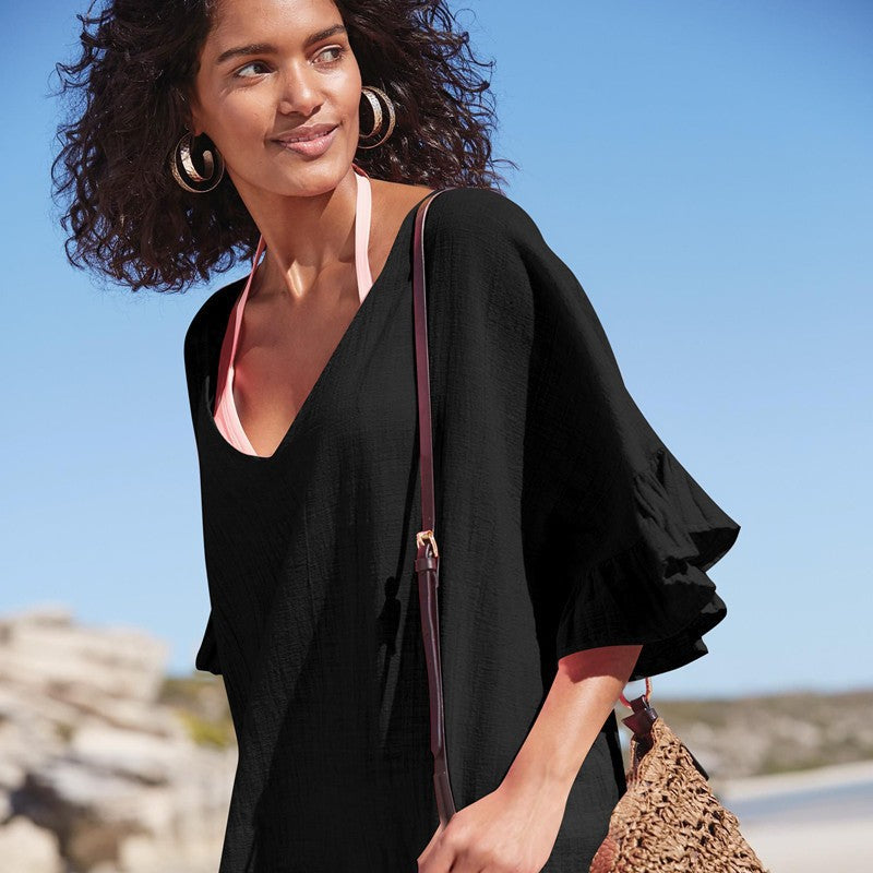 Damen luftiges Strandkleid mit Volant-Saum Drune
