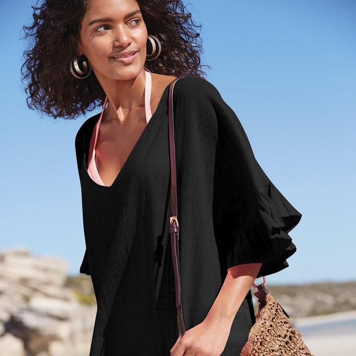 Damen luftiges Strandkleid mit Volant-Saum Drune