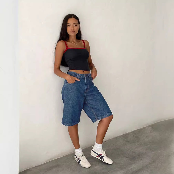 Damen Relaxed Fit Denim-Bermuda mit hohem Bund Drune