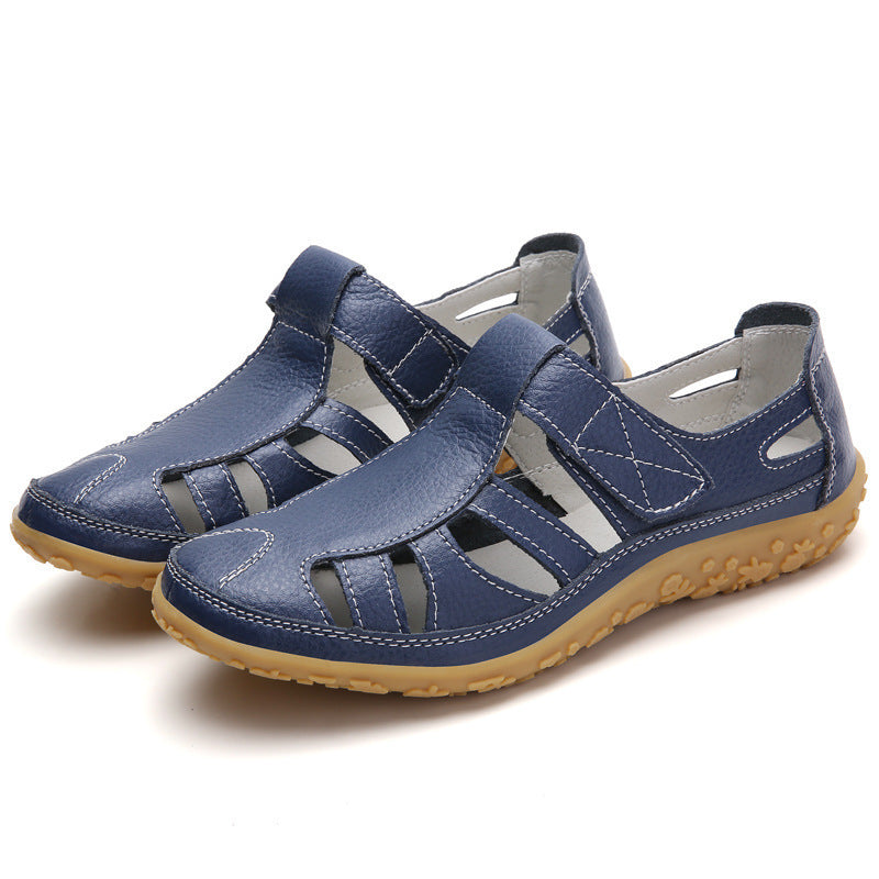 Damen nan geschlossener Leder-Sommerschuh mit Aussparungen Klettverschluss und dämpfender Noppenlaufsohle Drune