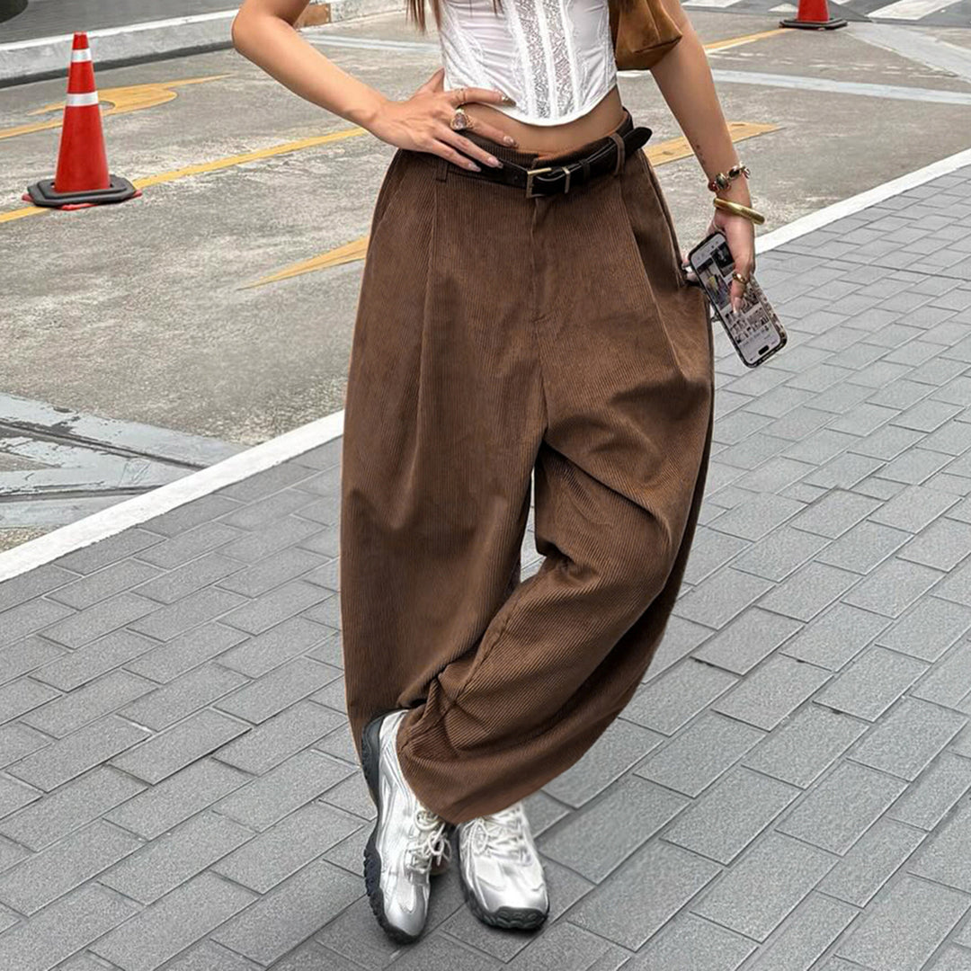 Damen Hochtaillierte Weite Hose mit Faltenwurf Drune