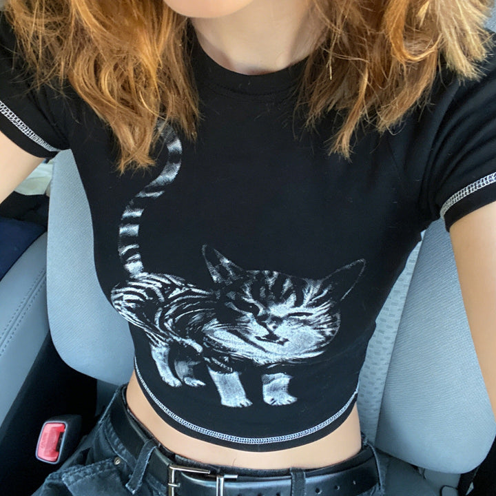 Damen T-Shirt mit kreativem Katzenmotiv Drune