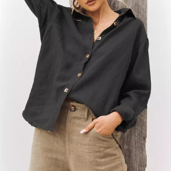 Damen lässige Leinenbluse mit Knopfdetail Drune