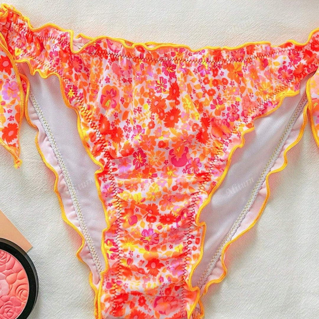 Damen Bikini-Set mit romantischen Rüschendetails und hohem Taillenbund Drune