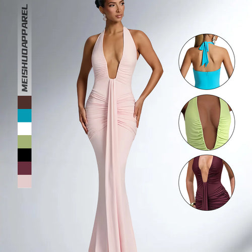 Damen Elegantes Wickelkleid mit tiefem V-Ausschnitt und fließendem Rock Drune