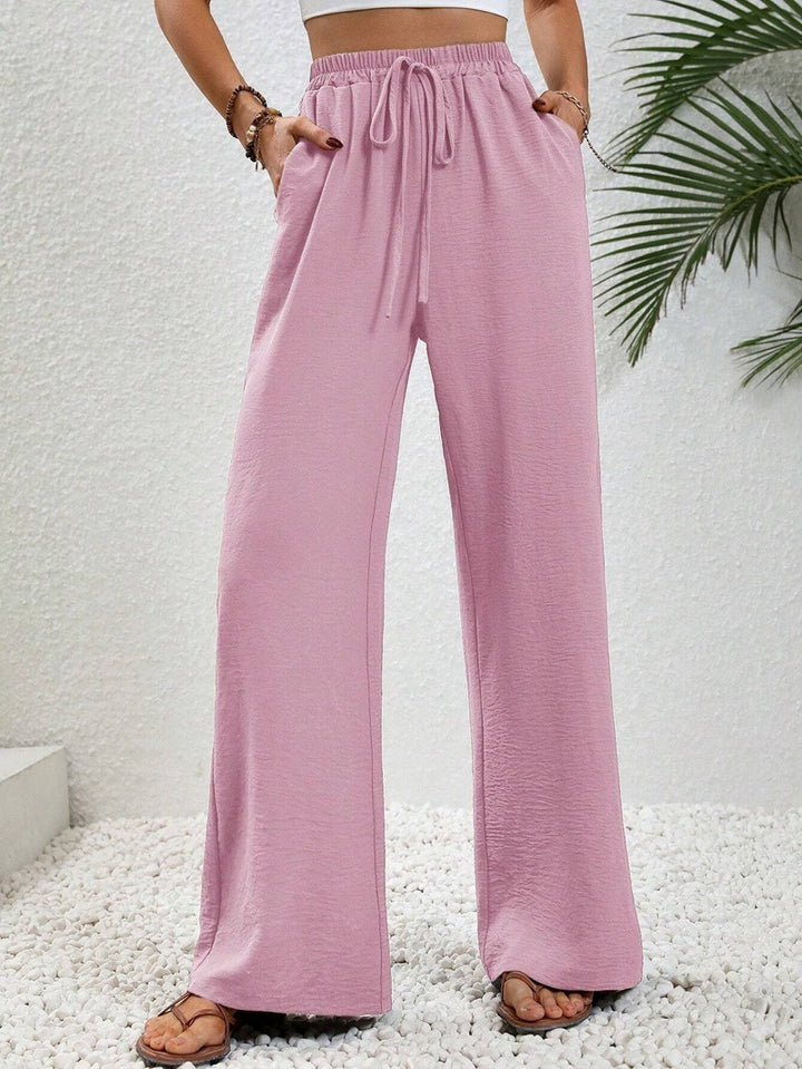Damen lässige Palazzohose mit elastischem Bund und praktischen Taschen Drune