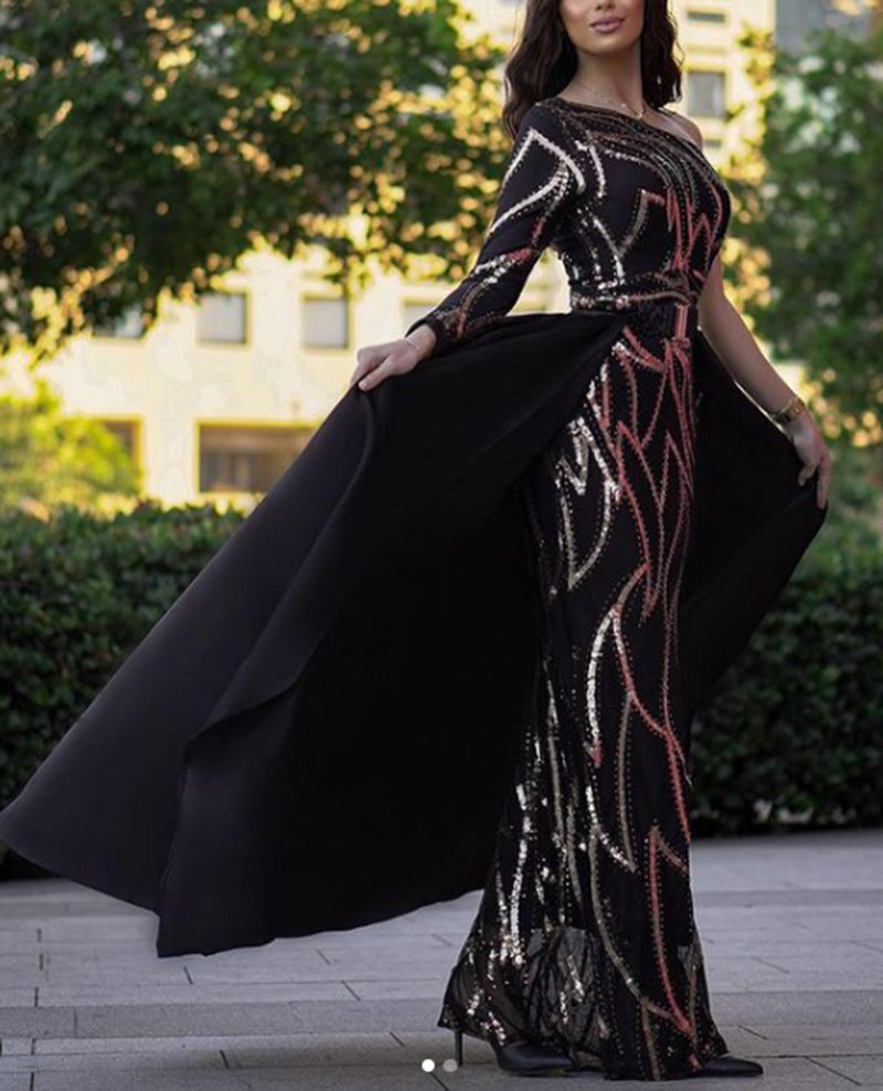 Damen Glamouröses Abendkleid mit schwingendem Rock und funkelnden Details Drune