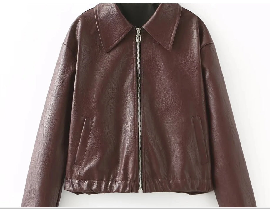 Damen Kunstlederjacke im lässigen Schnitt mit aufgesetzten Taschen Drune