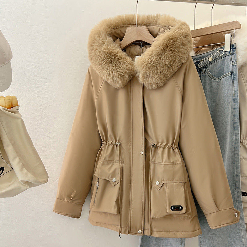 Damen Multifunktionale Winterjacke mit abnehmbarem Kunstfellkragen und regulierbarem Taillenzug Drune