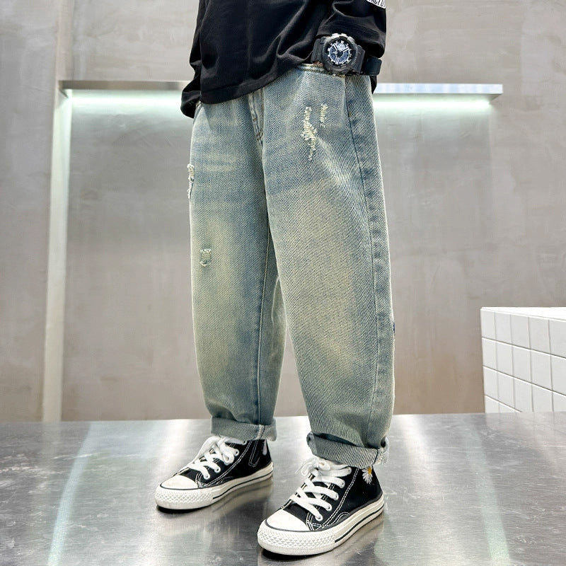 Jungen lässige Denim-Hose mit bunten Motiven Drune
