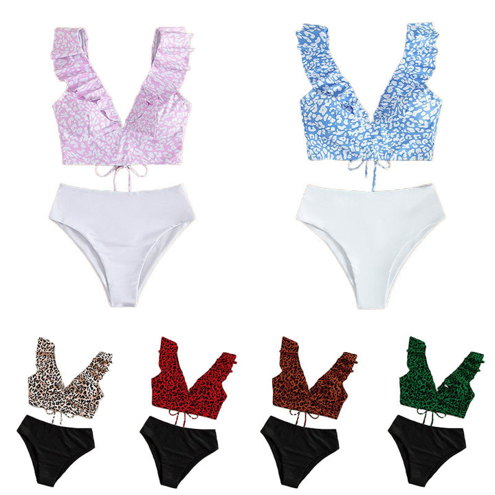Damen Triangel-Bikini-Set mit Rüschen und raffiniertem Tiermuster Drune