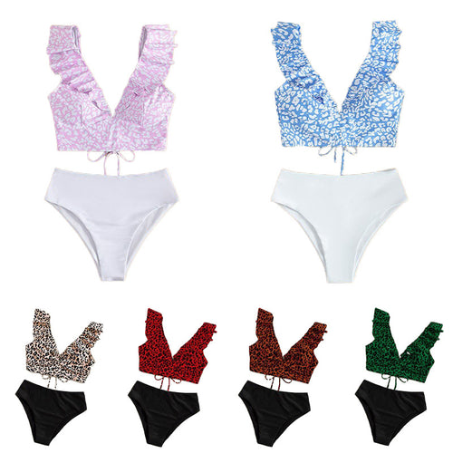 Damen Triangel-Bikini-Set mit Rüschen und raffiniertem Tiermuster Drune