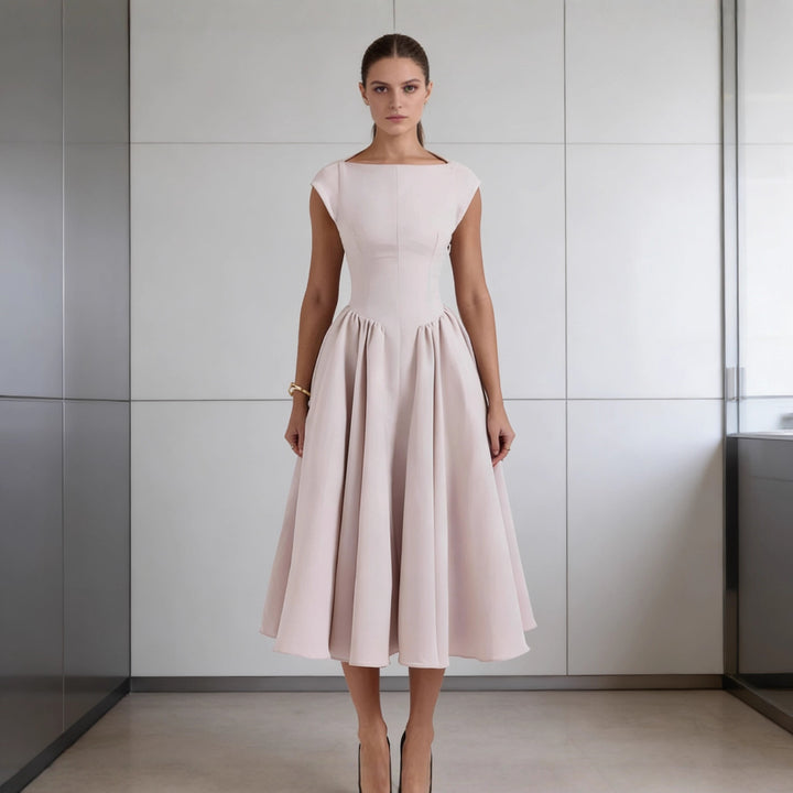 Damen Elegantes A-Linien Kleid mit breitem Saum und tailliertem Oberteil Drune