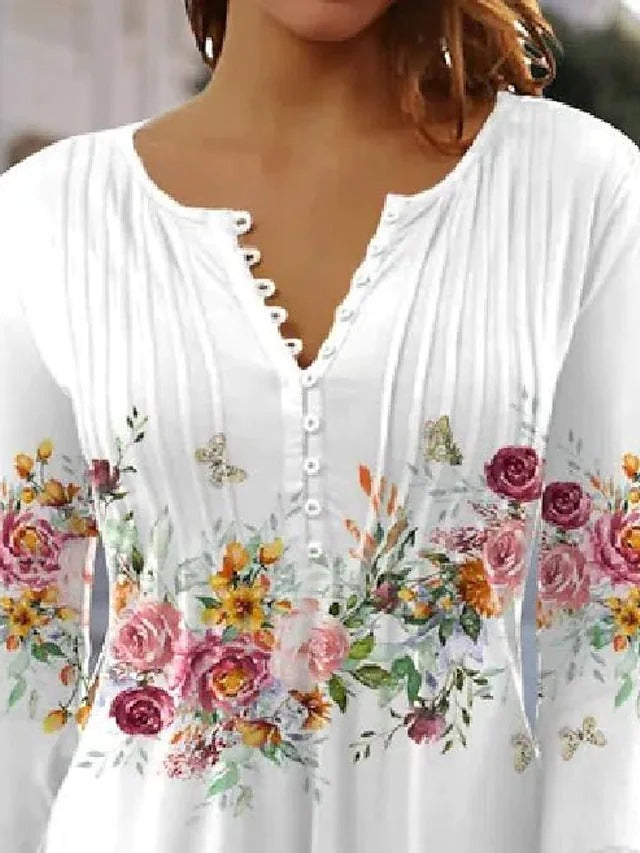 Damen Bluse mit floralem Print und Knopfdetail Drune