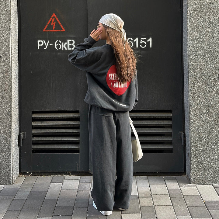 Damen Lässiges Lounge-Set mit Oversized Sweatshirt und weiter Hose Drune
