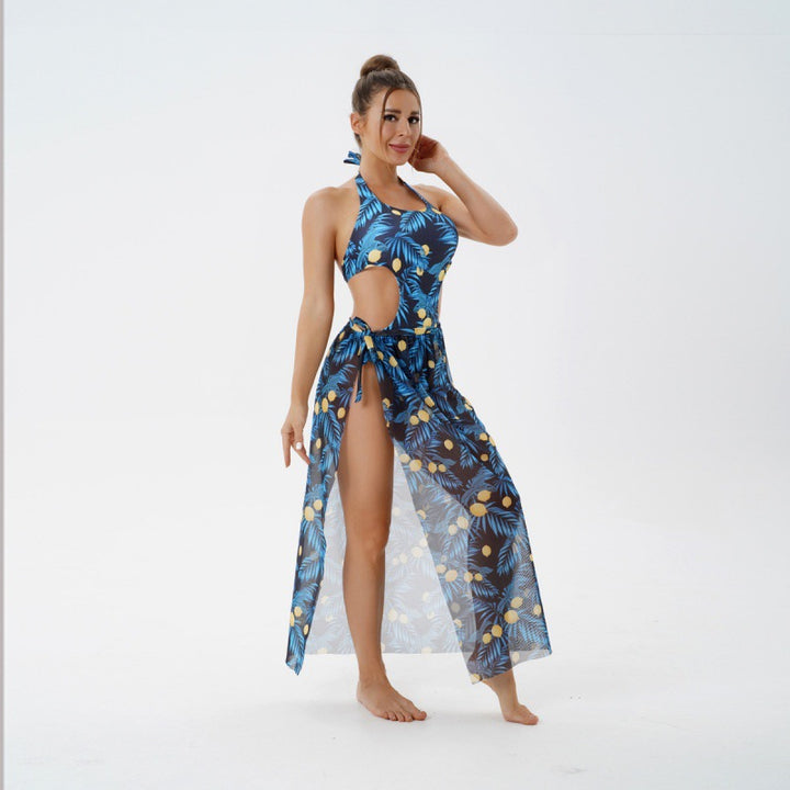 Damen Badeanzug mit floralem Cut-Out und transparentem Überrock Drune