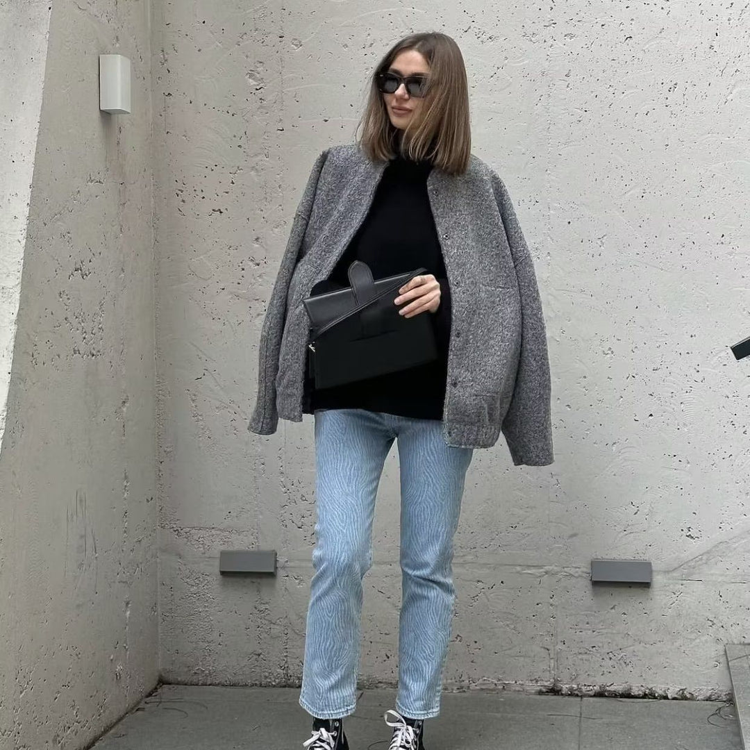 Damen lässige Oversized-Jacke aus hochwertigem Stoff Drune