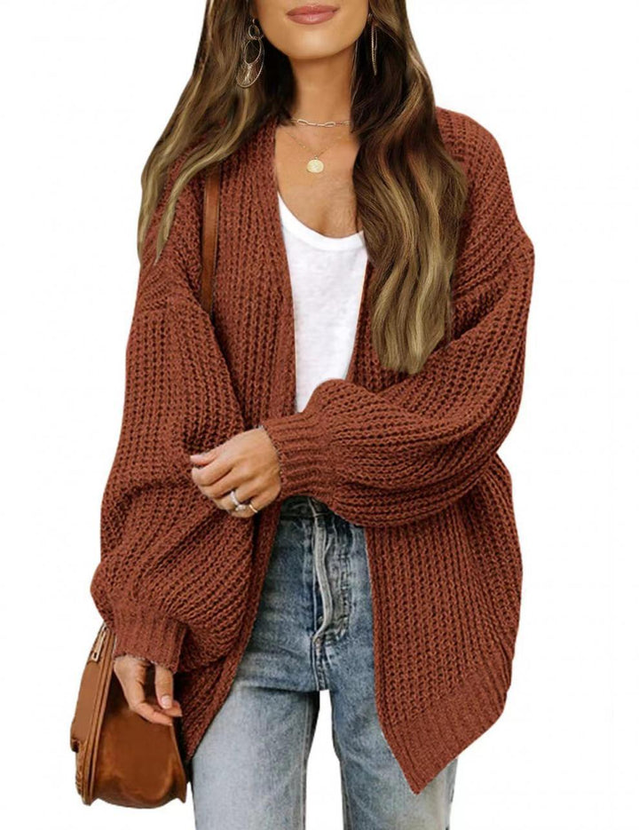 Damen lockerer Strickcardigan mit voluminösen Ärmeln und strukturiertem Design Drune