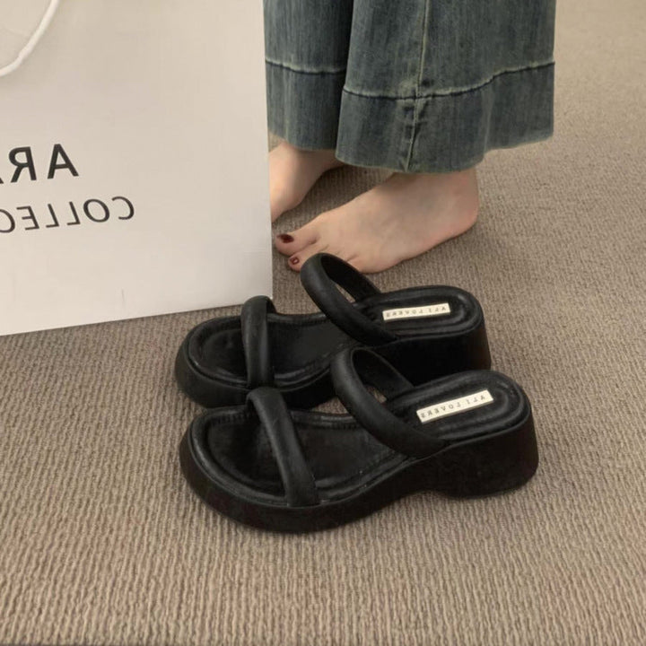 Damen modische Plateausandalen mit breiten Riemen und ergonomischer Sohle Drune