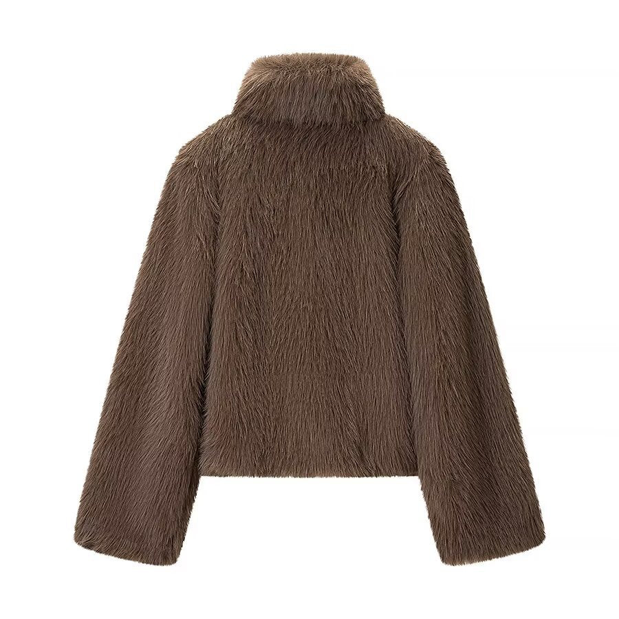 Damen Kuschelige Plüschjacke mit hohem Kragen und lockerer Passform Drune
