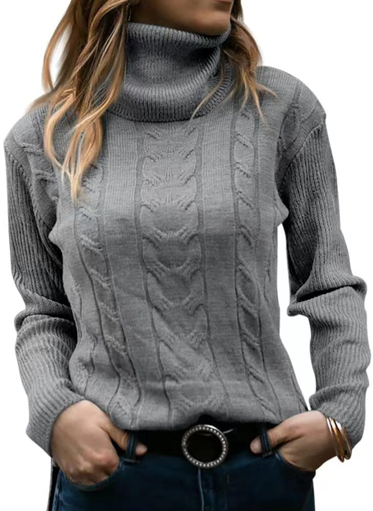 Damen Strickpullover mit hohem Kragen und strukturiertem Zopfmuster Drune