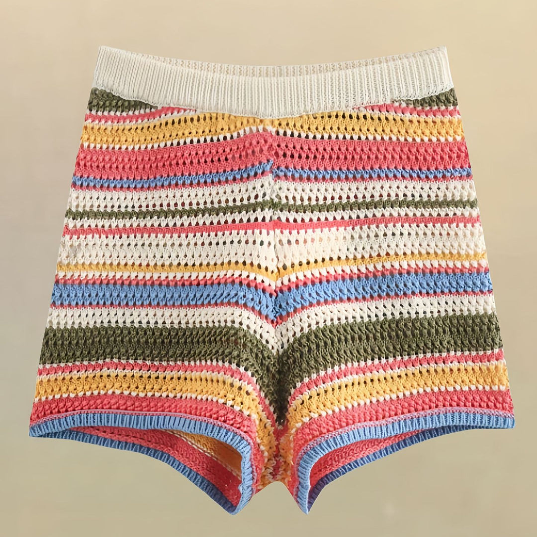 Damen Häkelschnitt Short-Set mit modischen Streifen Drune
