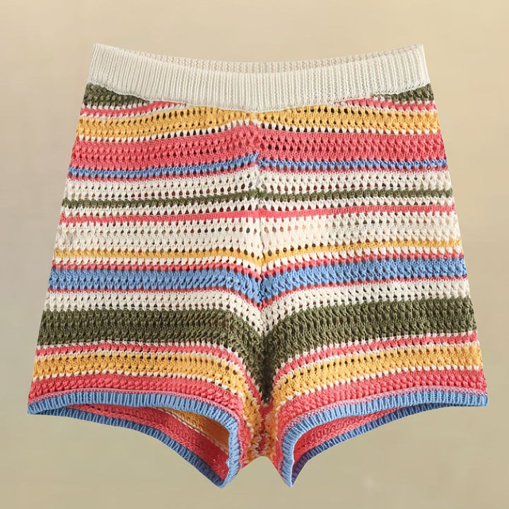 Damen Häkelschnitt Short-Set mit modischen Streifen Drune