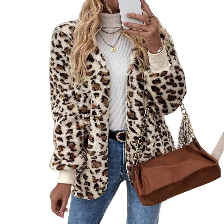 Damen Kuschelige Leo-Teddyjacke mit langen Ärmeln und elegantem Schnitt Drune