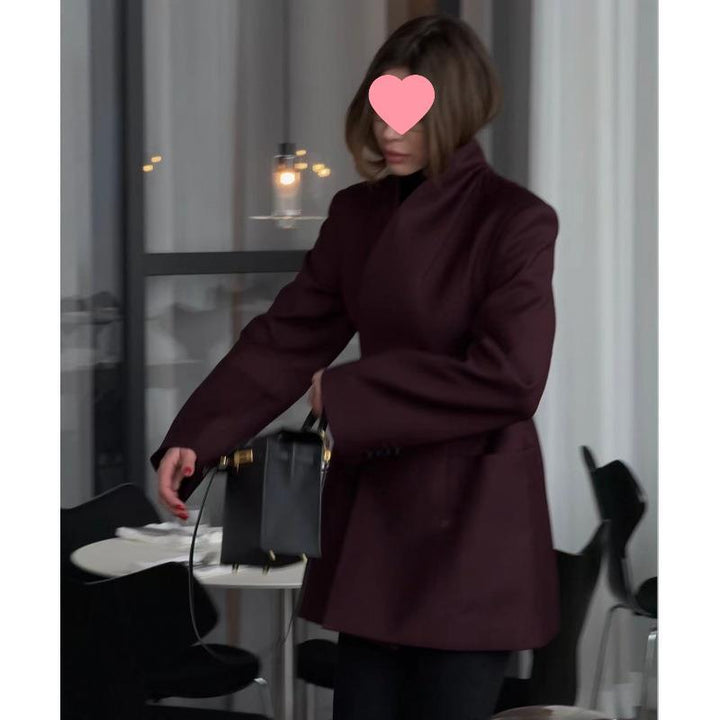 Damen asymmetrische Blazerjacke mit eleganter Taillierung und großen Taschen Drune