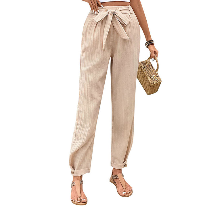 Damen lockere Chinohose mit Gürtel und elastischem Bund Drune