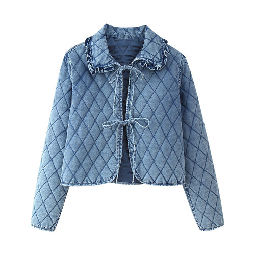 Damen gesteppte Utility-Jacke mit elegantem Kragen und Rüschendetails Drune