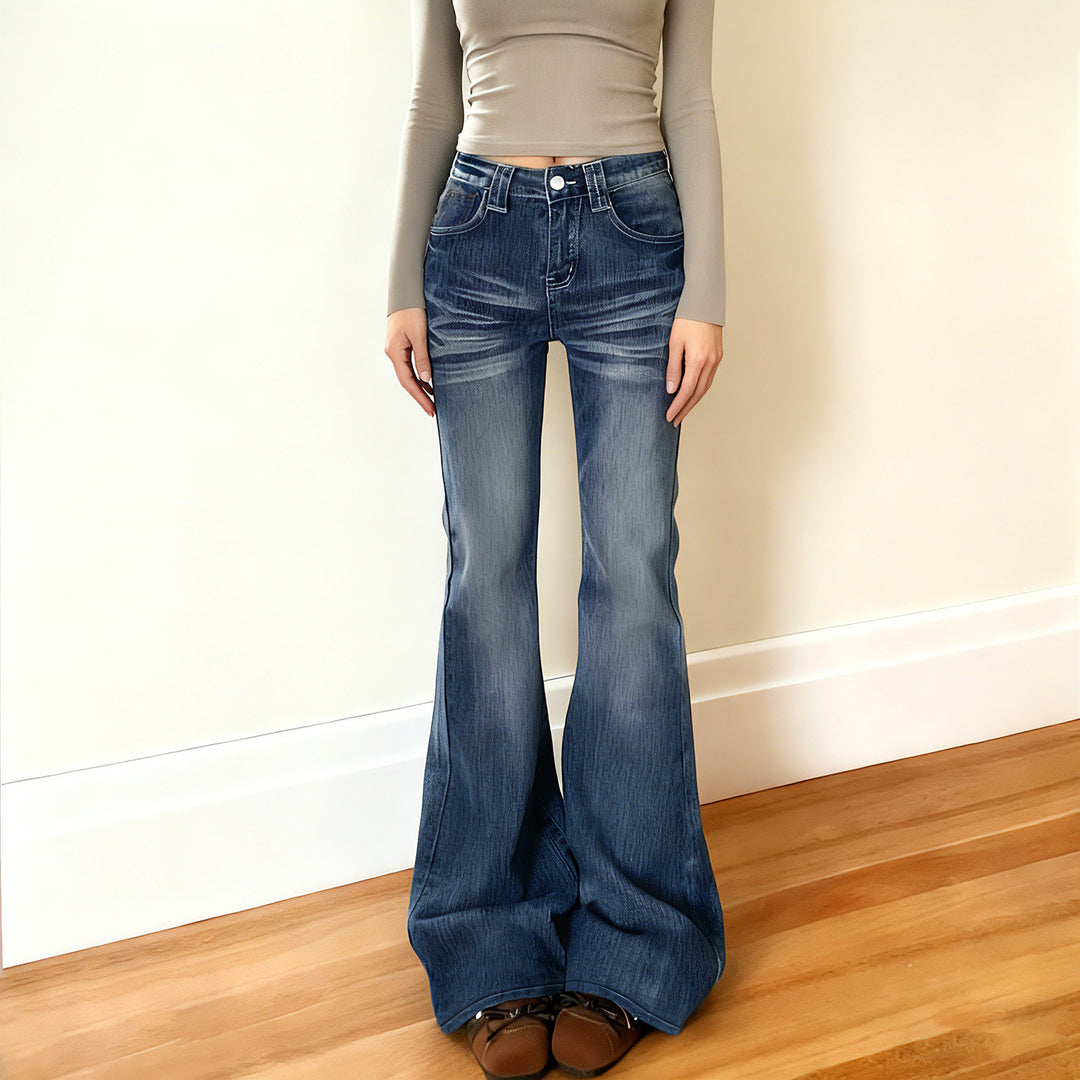 Damen Flared Jeans im lässigen Vintage-Stil mit hohem Bund und stylischen Waschungen Drune