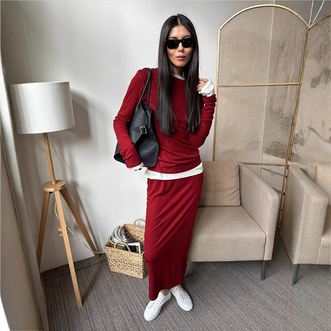 Damen Kombination aus Langarmshirt und Maxi-Rock Drune