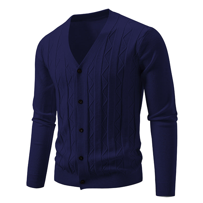 Herren nan V-Ausschnitt Strickjacke mit dezenter Zopfmusterstruktur und durchgehender Knopfleiste Drune