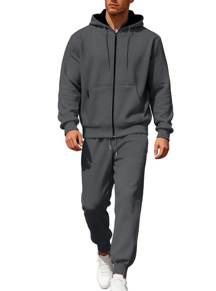 Herren nan Kapuzensweat-Set mit durchgehendem Reißverschluss, Kängurutasche und konischer Jogginghose mit Reißverschlusstaschen Drune