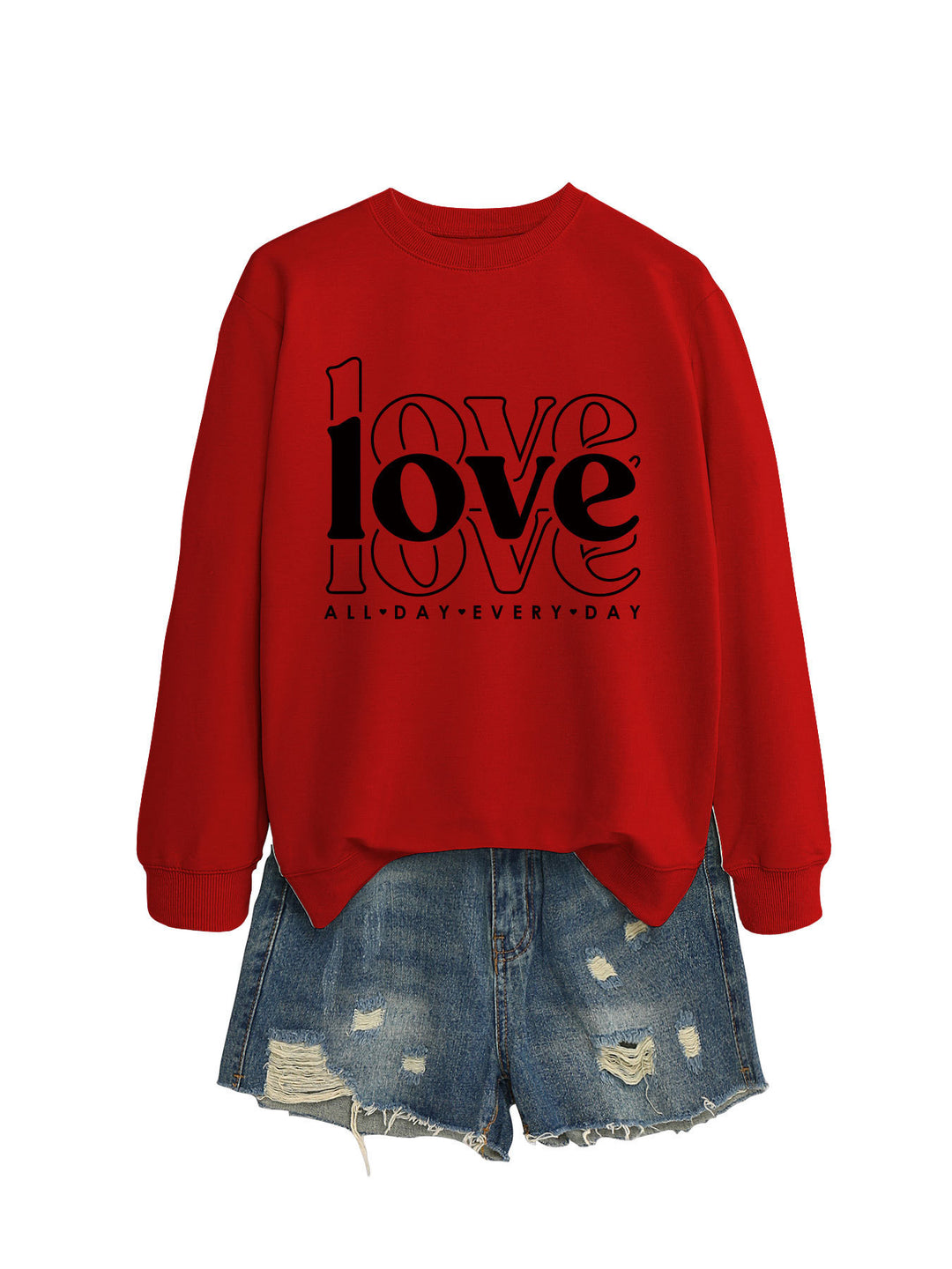 Damen Sweatshirt mit voluminösen Ärmeln und modernem Love-Print Drune