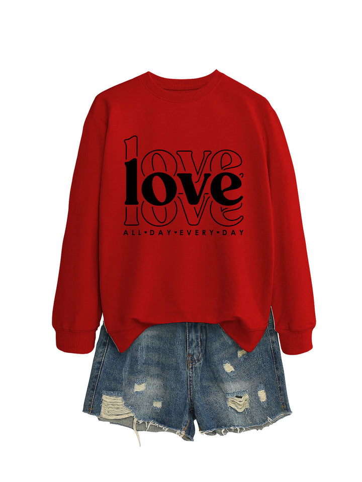 Damen Sweatshirt mit voluminösen Ärmeln und modernem Love-Print Drune