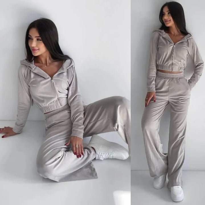 Damen nan kurz geschnittenes Thermo-Fleece-Set mit Halbfront-Reißverschluss und hohem Komfortbund Drune