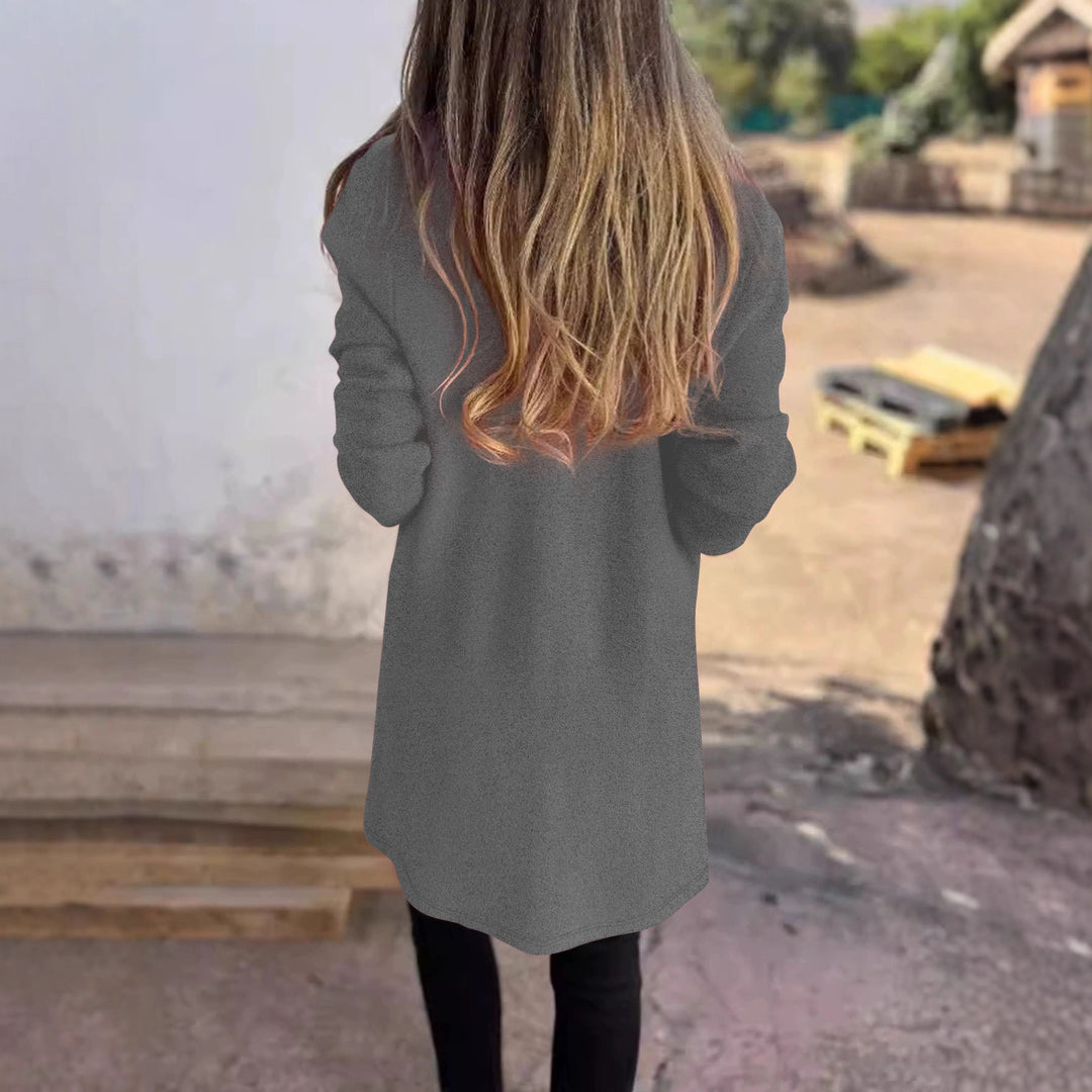 Damen lässiger Oversized-Mantel mit Eingrifftaschen und offenem Kragen Drune