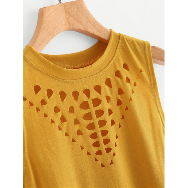 Damen ärmelloses Sportoberteil mit dekorativem Cut-Out und asymmetrischem Saum Drune